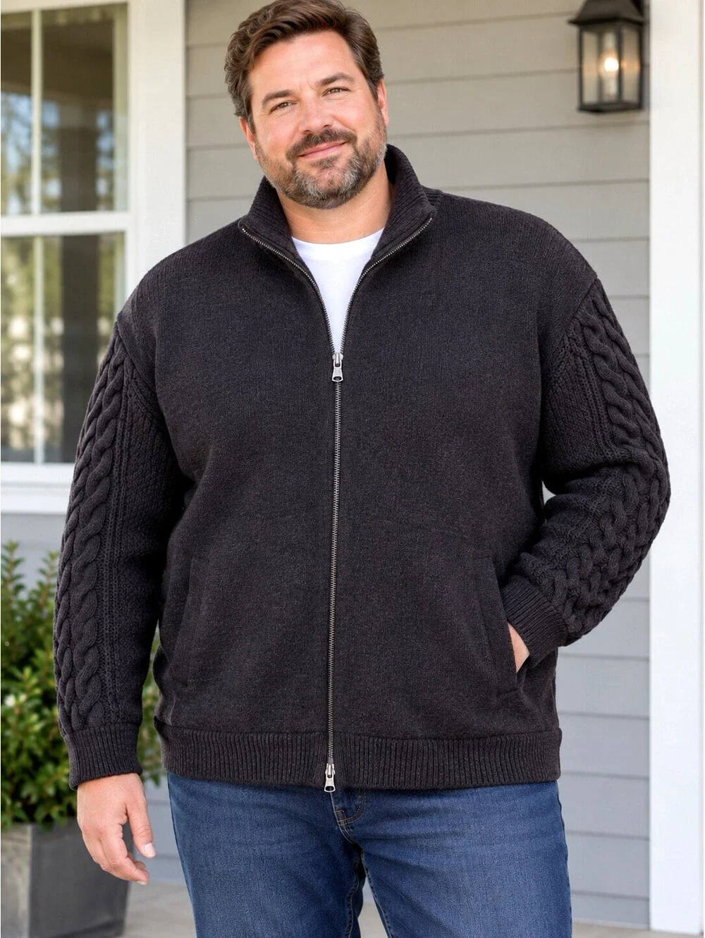 Banana Republic Men's XXL Brown Italian Wool Blend Full Zip Sweater Knit Jacket